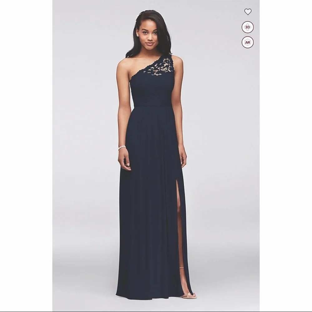 David's Bridal Sz 20 Marine Blue One Shoulder Lace Maxi HoCo Bridesmaid Dress